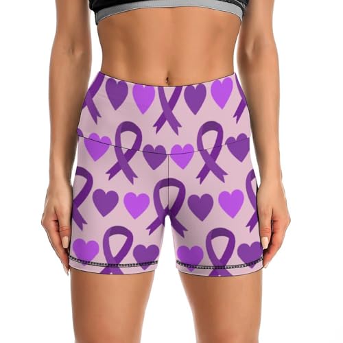 JYYAU Alzheimer’s Disease Awareness Month High Waist Yoga Shorts for Women Athletic Shorts Leggings Running Pants Black