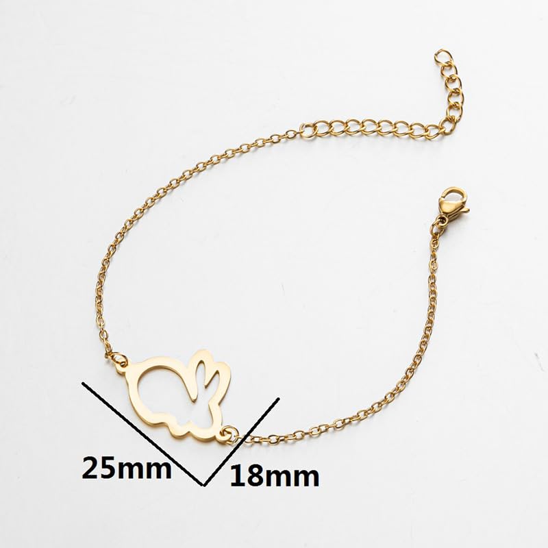 Cute Rabbit Link Chain Bracelet for Women Stainless Steel Dainty Hollow Out Bunny Charm Stackable Adjustable Thin Animal Bangle Bracelets Fashion Handmade Jewelry Birthday Easter Day Gift Wife Girlfriend Her3