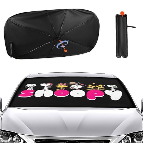スヌーピー 車用 サンシェード 傘型 折り畳み式 フロントガラス用 車用パラソル 日よけ 遮光 強力断熱 日焼け対策 車内用品 UVカット 紫外線反射 暑さ対策 車中泊 仮眠 プライバシー保護 盗難防止 取付け簡単 収納便利 収納ポーチ付き 車保護 自動車