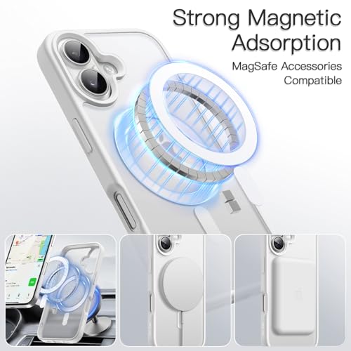 Image of JETech Magnetic Cover Case for iPhone 16 Plus 6.7-Inch Compatible with MagSafe, Translucent Matte Back Slim Shockproof Phone Cover (White)