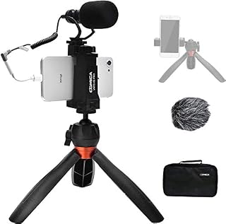 Comica Smartphone Vlogging Kit, CVM-VM10-K2 PRO Shotgun Microphone with Tripod Phone Holder, Professional Vlogging Microphone for iPhone Samsung Huawei Vlog Tiktok Youtube Live Streaming