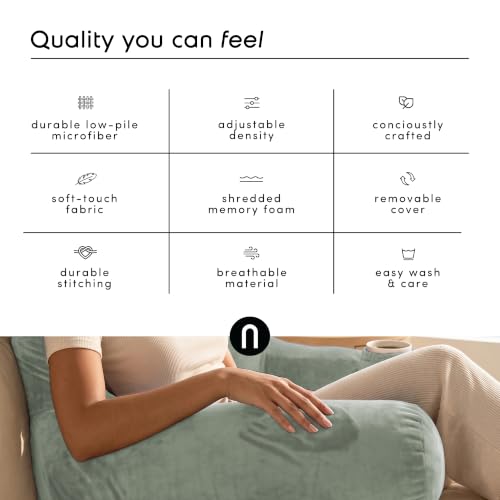Image of Nestl Reading Pillow with Shredded Memory Foam Includes 2 Neck and Lumber Support Pillows, Designed for Sitting Up in Bed and Couch, Back and Arms Adjustable Support for Adult & Teens, Sage Green