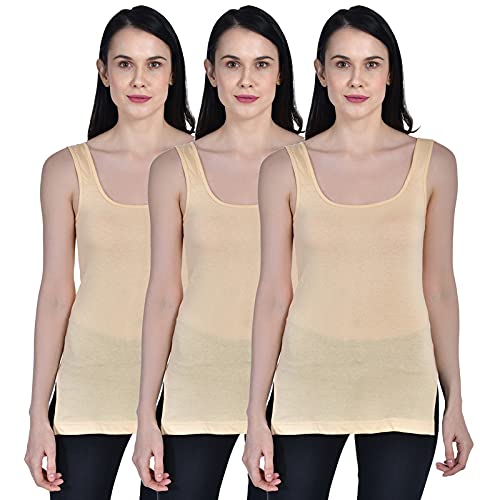 Women's Regular Fit Sleeveless Cotton Long Camisole Slip Spaghetti Combo Pack of 3-image-37