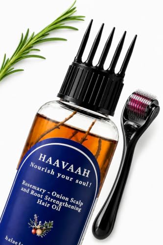 Image of Rosemary Onion Scalp and Root Strengthening Hair Oil (Castor, Jojoba, Almond, Curry Leaves and Biotin- Vetiver roots infused) & Derma Roller Combo 100 ml