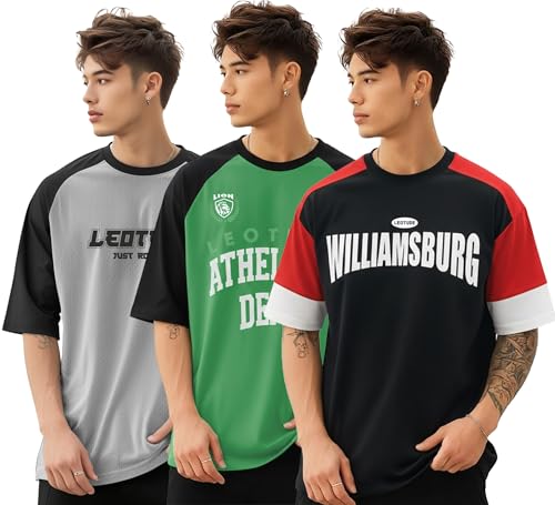 Image of LEOTUDE Men Polycotton Classy Look Regular Fit Round Neck Half Sleeve Tshirt| Colorful Oversized Fit T-Shirt for Mans