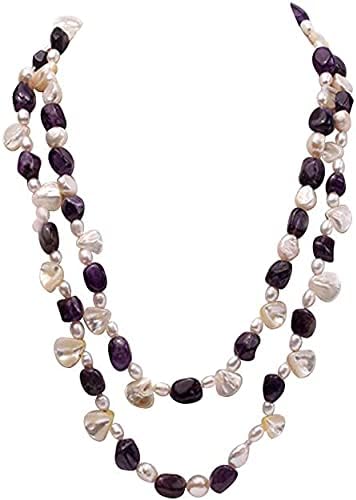 JYX Pearl Joyería 0.354x0.512 in Collar de perlas y perlas blancas irregulares de amatista irregular púrpura y perla blanca, Perla, Perla
