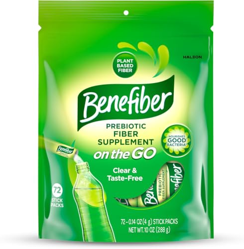 Image of Benefiber On The Go Prebiotic Fiber Supplement Powder for Digestive Health, Daily Fiber, Unflavored - 72 Sticks (Pack of 12)