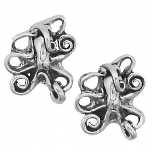 Corinna-Maria 925 Sterling Silver Octopus Earrings Studs Tiny Mini Stainless Steel Posts and Backs