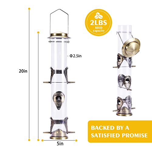 Metal Bird Feeder Tube Hanging Feeders Wild Bird Seed Feeder Heavy Duty Metal 6 Port Bird Feeders with Steel Hanger Weatherproof and Water Resistant Great for Attracting Birds (Greencopper) - Image 2