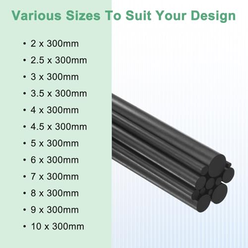 M METERXITY 5er Pack Kohlefaser Stäbe 300mm Länge 2mm Durchmesser Kohlefaser Matte Vollstab Für RC Flugzeug DIY Bastelprojekte Maßstabmodell Drachen Flügelrohr [11.81 x 0.07 Zoll]
