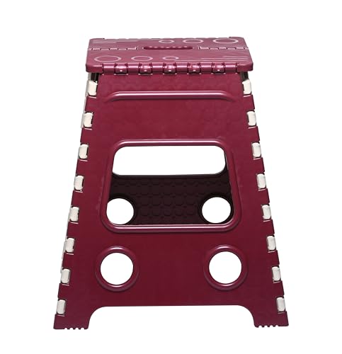 Image of Varmora 18-Inch Folding Stool for Sitting - Super Strong Plastic Stool for Home Use, Kitchen & Travel - Lightweight Foldable Step Stool with Portable Handle