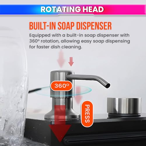 Image of amiciCare Kitchen Sink Soap Dispenser Top Refill Built-in Countertop S.S Steel Dispenser Pump with 360 Degree Rotating Head and 300ml Soap Bottle (Dispenser Pump with Bottle), Alloy Steel