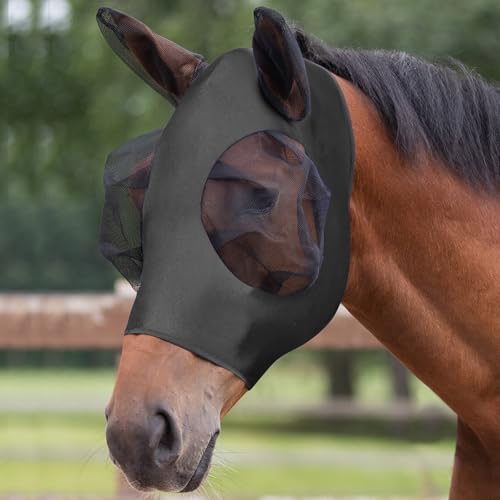 Adiwo Horse Fly Mask with Ears - Full Size, Black