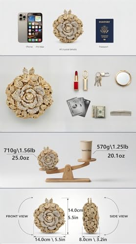 Image of Boutique De FGG Mini Round Flower Crystal Clutch Purses for Women,Formal Evening Bags,Rose Wedding Clutch Bag Party Handbags