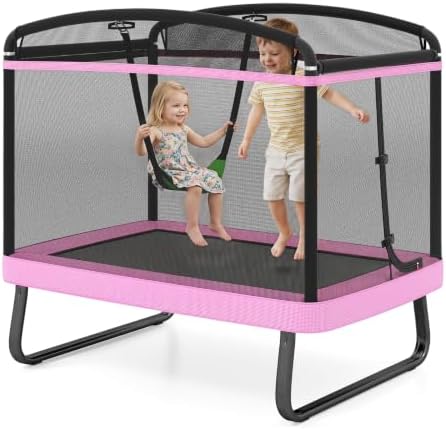 Goplus 6 FT Rectangle Trampoline for Kids with Swing