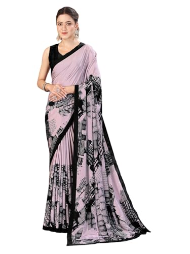 Image of SIRIL Women's Crepe Silk Printed Saree with Unstitched Blouse Piece