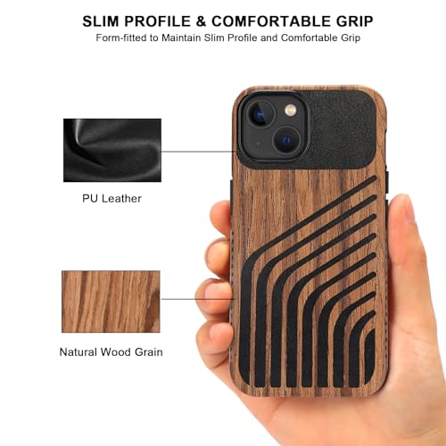 Coque iPhone 14 TENDLIN en bois, carbone et cuir - Protection hybride - 3