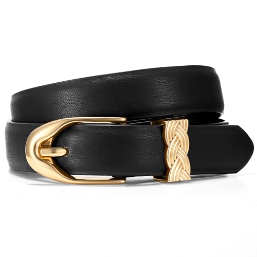 XZQTIVE Womens Leather Belts for Jeans Dresses Pants, Fashion Black Brown Gold Buckle Design
