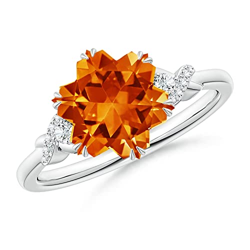 Angara Natural Citrine Halo Ring for Women in 14K White Gold Size-9 (Grade-AAAA | Size-10mm) | November Birthstone Jewelry Gift for Women | Birthday | Wedding | Anniversary | Engagement