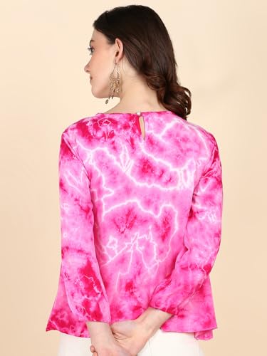 Image of Maaesa Pink Split Tie Dyed Rayon Staple Top