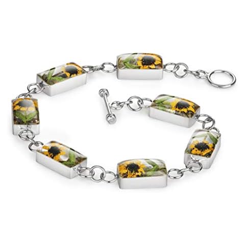 Natural Flower Jewellery Sunflower and Sterling Silver Rectangle Bracelet Made with Real Mini Sunflowers Cover