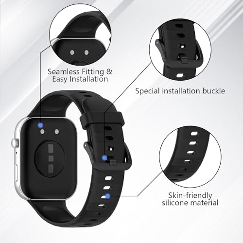 BDIG 6-Piece Adjustable Silicone Replacement Wristbands for Huawei Watch Fit 3 - Ivory/Night Blue/Army Green/Yellow/Red/Black - Image 4