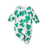 KOSUSANILL Baby Girl Boy St Patricks Day Outfit Clothes Newborn Infant One Piece Long Sleeve Zipper Lucky Clover Romper Irish Shamrock Footie Jumpsuit Onesie(Green Irish Shamrock, 3-6 Months)