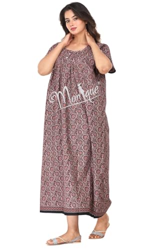 Image of Monique Brand 100% Pure Cotton Nighty for Woman | Floral Gown for Women Night Wear | Cotton Nighty for Women Stylish | Maxi for Women Cotton