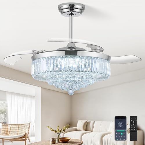 Image of 52'' Crystal Fandelier Ceiling Fan with Light, Chrome
