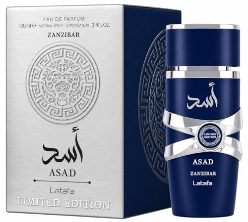 Image of Limited Edition Latafa Asad Eau de Parfum 100ml – Luxury Arabic Perfume for Men, Long Lasting Spicy Vanilla Amber Fragrance, Strong Projection Designer Style Scent (Asad Zanzibar Limited Edition)