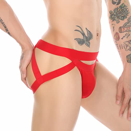 Mens Jockstrap Underwear Low Waist Mesh Breathable Athletic Supporter Jock Straps Spandex Hollow Hot Male Underpants 2# Red Medium #TOP2
