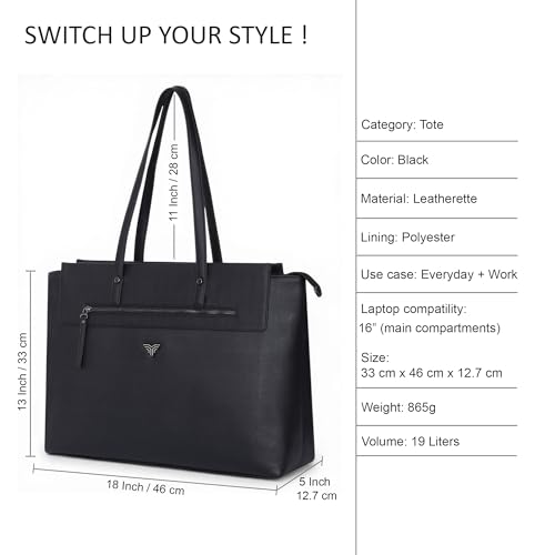 Image of Premium Women's Laptop Tote Bag | Handcrafted Leatherette Shoulder Handbag | 2 Pocket Stylish Office & Casual Carry Bag