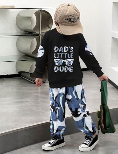 Image of Gaupafmb Toddler Boy Clothes Black Long Sleeve Letter Print Sweatshirts and Camouflage Pants Toddler Boy Fall Outfits