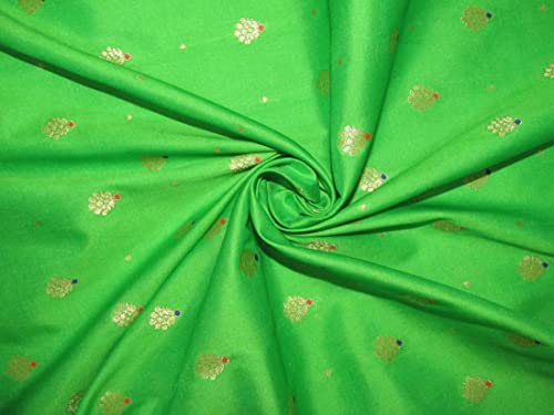 Tissu brocart 100% soie vert anti-pli pour robes de cérémonie