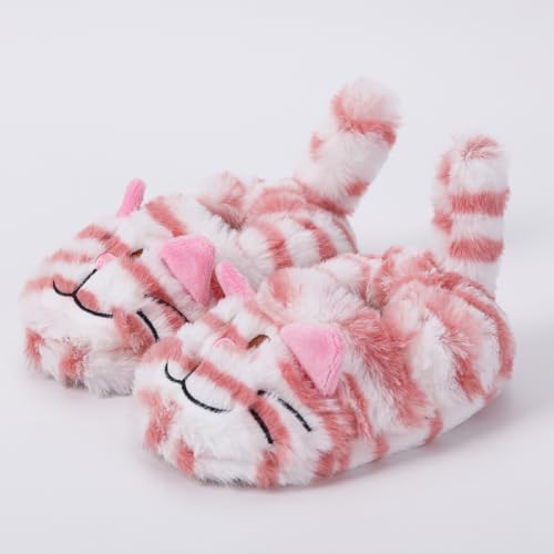 Lzsyc Toddler Cute Cat Slippers Girls Cute Cartoon Warm Winter Household Slippers,Pink Us11-12 thumb #1
