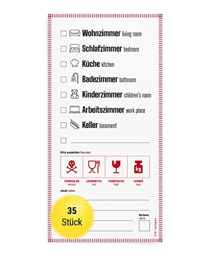 Frank Paperman Etiquetas para mudanza, 35 unidades, pegatinas para mudanza, alemán e inglés, variante Cover