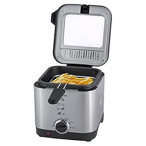 Elektrische friteuse, 1,5 liter, anti-geurfilter, spatbescherming, roestvrij staal, mini-friteuse, 900 W temperatuurregeling