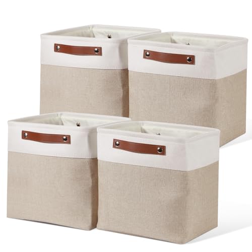 4 Faltbare Stoff-Aufbewahrungsboxen – 40x30x20 Cm, Beige, Für Regal & Schrank