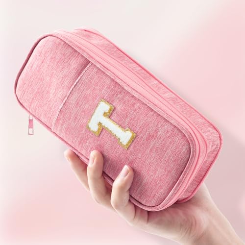 Image of Large Capacity Pink Pencil Case, Cute Pencil Case Pencil Pouch with Zipper for Girls Women, Expandable Preppy Pencil Bag Large Storage High Capacity Bag Organizer for School Home Office Supplies, T
