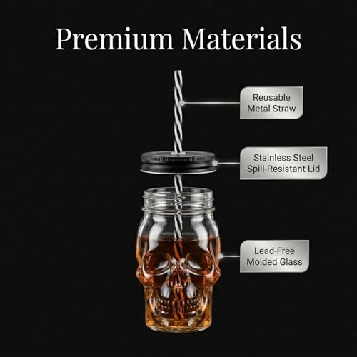 Set de 2 Vasos Godinger Mason Skull 16oz con Tapa y Pajilla miniatura 3
