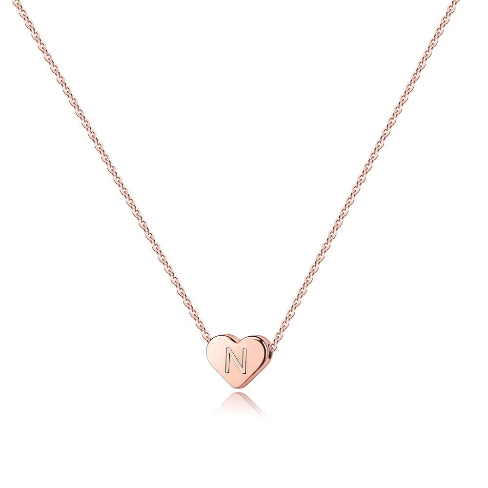 Turandoss Tiny Heart Initial Necklaces for Girls - 14K Rose Gold Filled Heart Pendant Handmade Dainty Heart Letter Initial Necklaces for Teen Girls