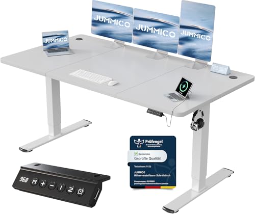 JUMMICO Höhenverstellbarer Schreibtisch mit USB-Ladeanschluss 160 x 70 cm, Schreibtisch Höhenverstellbar Elektrisch, Steh-Sitz Tisch Stehpult Verstellbarer Computertisch,Standing Desk,Grau
