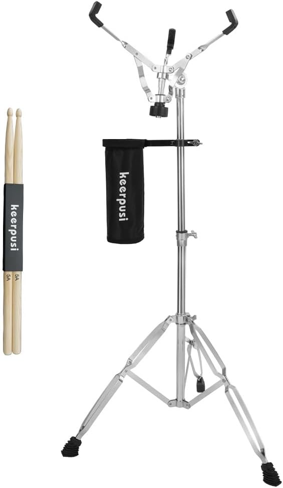 Marching Snare Drum Stand, Adjustable Snare Stand Double Braced Extended with Drum Stick Holder And One Drumsticks Fit 10''-14'' Dia Drums, Drum Pads, Height Range 26-40 Inches