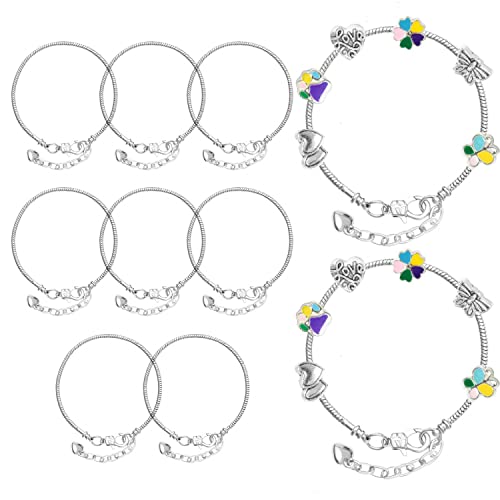 Jeteho 10 Pcs Snake Chain Bracelets For Jewelry Making Charm Bracelet Chains With Heart Lobster Clasp Extender Chain Stainless Steel Charm Bracelets For Women Diy Crafts Supplies (7.87 Inch, Silver) #TOP7