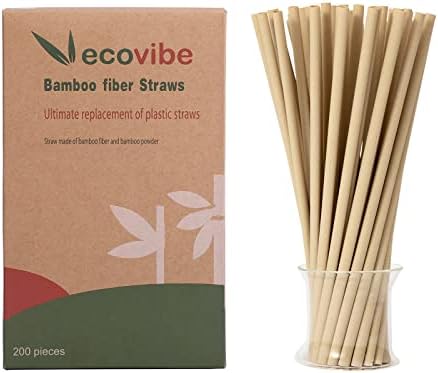 Ecovibe Bamboo Fiber Straws Disposable Straws bamboo Fiber Degradable Disposable Straws（200 Pcs）