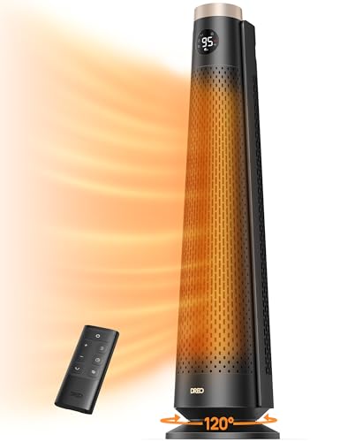 Image of DREO Space Heater Indoor, 30 inch Electric Heaters with Remote, 120 Oscillation, Adjustable Thermostat, 5 Heat & 3 Fan levels, 8 Safety Protections, 25dB Quiet, 1-12H Timer, Large Room Bedroom, Gold