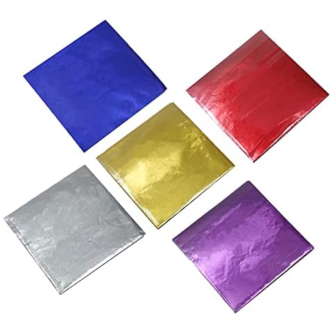 500pcs 5 Colors 10x10cm Chocolate Candy Wrappers Aluminium Foil Paper Wrapping Papers Square Sweets Lolly Paper Food Candy Tin Foil Wrappers for Candy Gift Packaging Decoration Cover