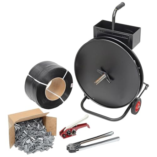 Global Industrial Mobile Strapping Kit with Tensioner, Crimper, Seals & Cart, 1/2