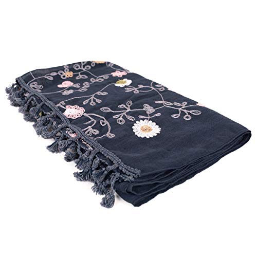 Premium Embroidered Floral Dainty Tassel Hem Scarf Wrap Shawl3