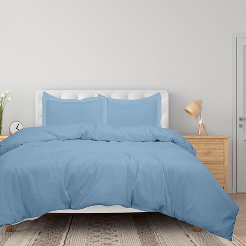 Image of ROYALE LINENS Lake Blue Duvet Cover Full Size - 3 Piece Bedding Comforter Covers - Zipper Closure - 1 Full Duvet Cover 80x90 inches and 2 Pillow Shams - No Comforter Included